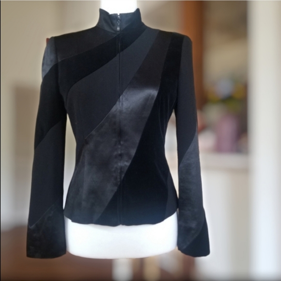 Escada Jackets & Blazers - ESCADA BLACK ON BLACK HIGH NECK FULL ZIP UP JACKET WOMEN'S SIZE EU E4 US XS